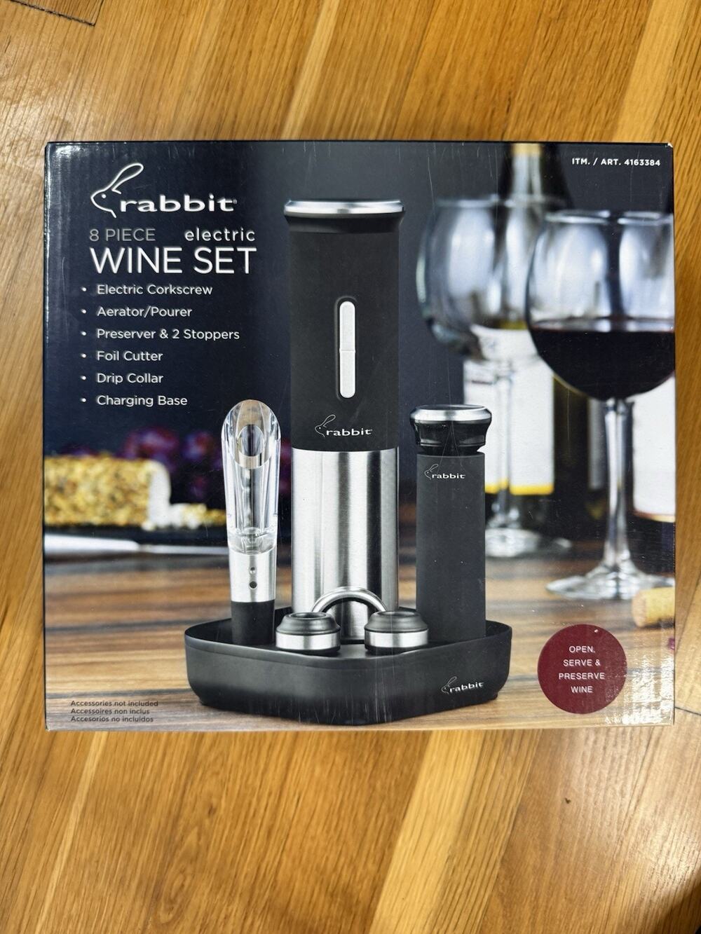 Rabbit Electric Wine Opener Set 8 Piece Set W/Foil Cutter, Aerator, Stoppers